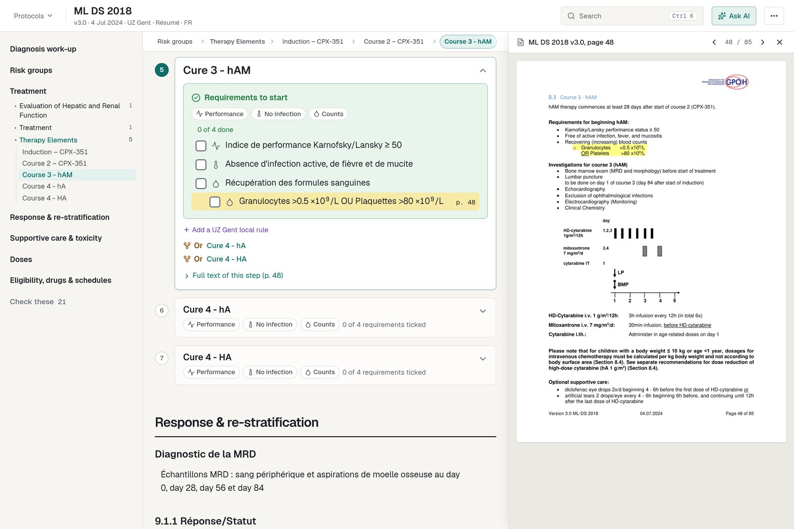The consult sheet in French, with the original English PDF page highlighted